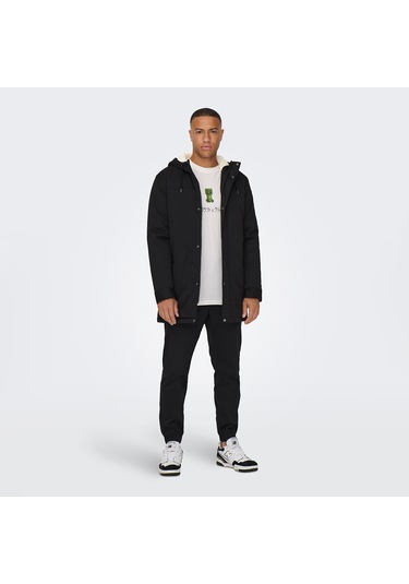 Only&sons Alexander Life Erkek Siyah Kapüşonlu Mont Siyah