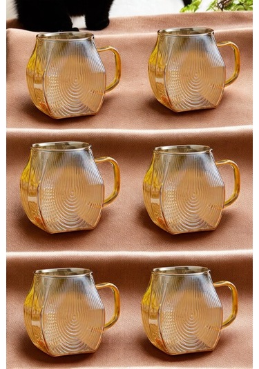 Qerhome Borosilikat Cam Amber Salyangoz Desenli Bardak 6 Adet 300 Ml Altın