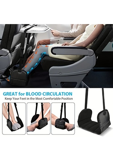 Dashanshop Siyah Uçak Ayak Dayama Yastığı, Seyahat Hamak, Ofis Pedalı, Yorgunluk Giderici Siyah 1 Parça