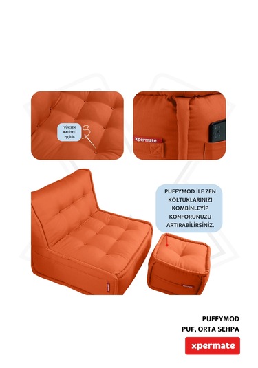 Xpermate Puffymod Dekoratif Kare Puf Orta Sehpa 40x40 Cm Kiremit