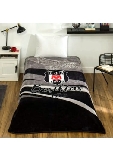 Taç Taraftar Lisanslı Tek Kişilik Battaniye 160x220 -beşiktaş Kartal Siyah - Beyaz