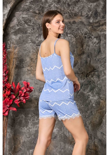 Nisanca Yazlık Şortlu Askılı Kadın Pijama Takımı mavi