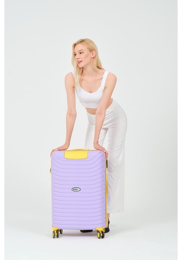 Keo-plus Lila-sarı Orta Boy Silikon Kırılmaz Pp Valiz Siyah