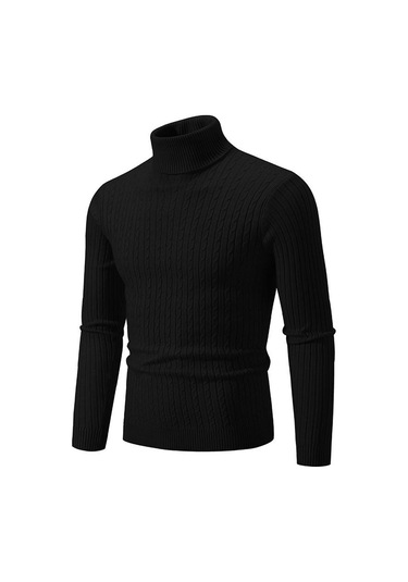 Yeni Erkek Yüksek Boyun Kazak Düz Renk Kazak Örme Sıcak Rahat Balıkçı Yaka Eşofman Yün Erkek Kış Açık Üstleri Siyah