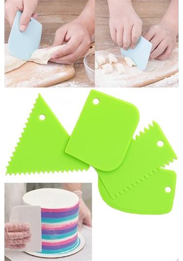 4'lü Set Hamur Kesme Ve Şekillendirme & Pasta Şekil Verme Aparatı - Yeşl Yeşil
