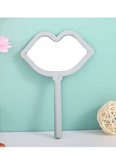 Caş Dekorasyon Gümüş Renk Dudak Şekilli El Aynası Gümüş