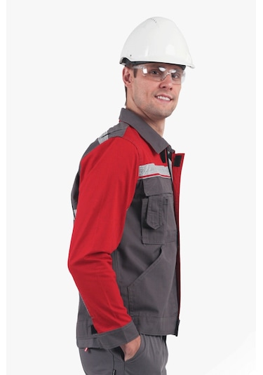 3 Cm Reflektörlü Çok Cepli Mont Gri - Kırmızı