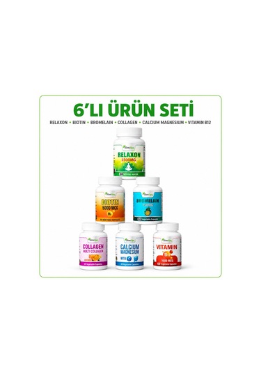 İlim B12 + Biotin + Bromelain + Calcium + Collagen Magnesium 5 x 60 Kapsül + Relaxon 30 Bitkisel Kapsül