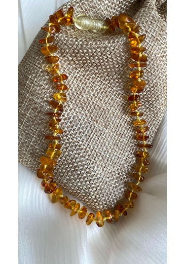 İlknur Doğal Taş Evi Kehribar Çocuk Kolye Sarı - Turuncu