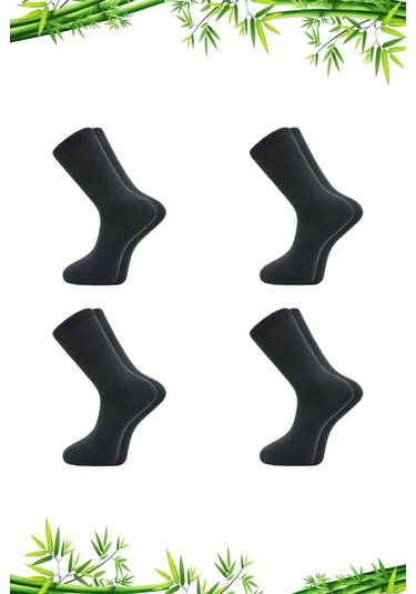 Bambu Erkek Soket Uzun Düz Füme Çorap Dikişsiz 4'lü Paket Füme
