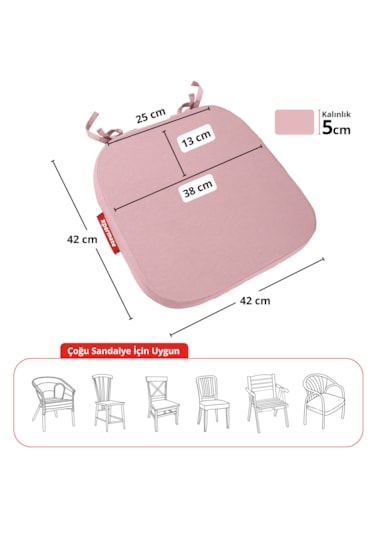 Xpermate 6'lı Standartfit Oval Sandalye Minderi 42x42x5 Pembe
