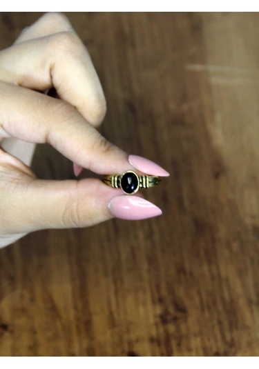 Doğal Taş Oniks Doğal Taşlı Antik Model Kadın Ayarlanabillir Yüzük Euy81o Siyah