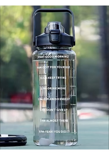 Pipetli Motivasyonel Su Matarası 2 L Siyah