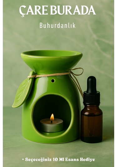 Yeşil Renk Yapraklı Buhurdanlık Seçeceğiniz 10 Ml Esans Hediye