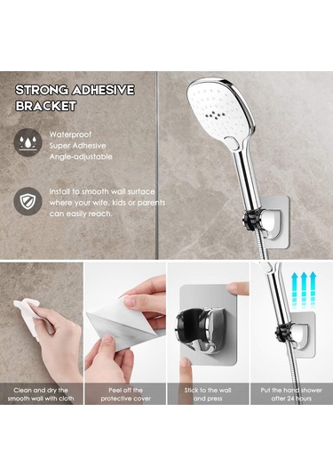 Lebıhmurah Bf1467 Duş Başlığı Combo, 9 İnç Ayarlanabilir Yağış Duş Başlığı 3 Ayar Basma Düğmeli Yük Duş Banyo ve Aks. Dğ. 47719242 Gümüş