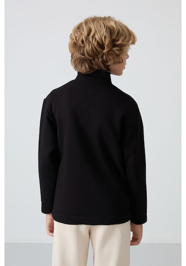 Tommy Life Siyah Pamuklu Kalın İçi Tüylü Yumuşak Dokulu Standart Fit Nakışlı Erkek Çocuk Sweatshirt - 11245 Siyah