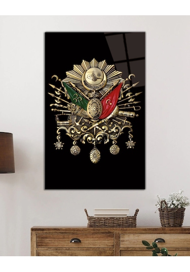 Osmanlı Arması Tuğrası Cam Tablo, Ev Ve Ofis Duvar Dekoru, Hediyelik Büyük Temperli Cam Tablo