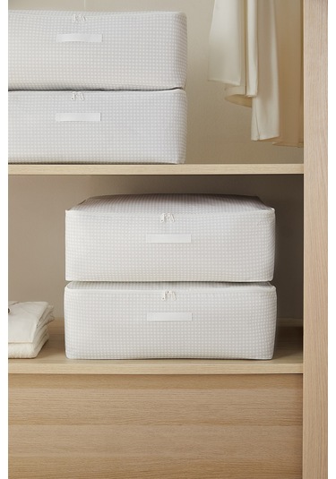 Home Wave 4'lü Büyük Boy Gri Pötikare Baza Altı Hurç Set 62 x 46 x 22 cm