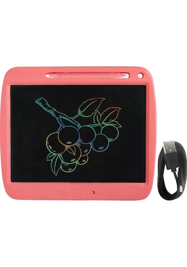 Hombey 9 İnç Pembe Renkli Lcd Çocuk Yazma Tahtası - Usb Şarjlı, Akıllı Göz Korumalı, Tek Tuşlu Kilit Ve Temizleme, Parlak Film, Çift Uçlu Kalem Pembe