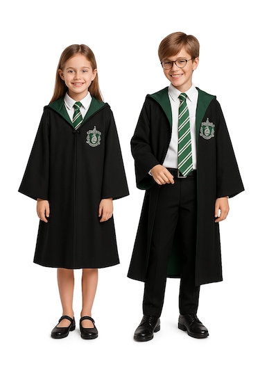 Kg Harry Potter Slytherin Premium Kostüm Cübbe Gözlük Hediyeli Yeşil