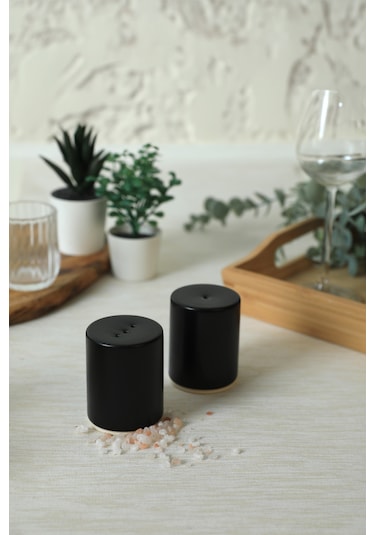 Keramika Mat Siyah Stackable Tuzluk / Biberlik 6 Cm