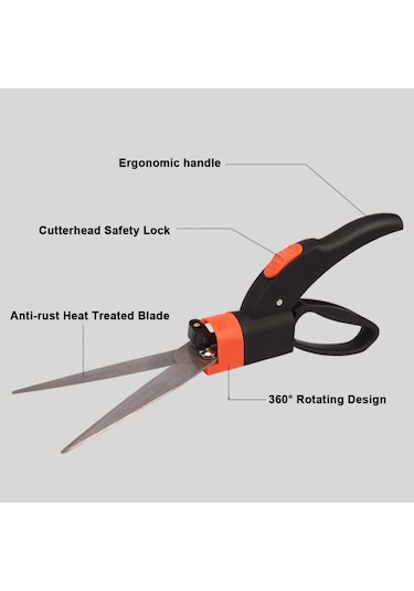 Singree 360 Dönebilen Paslanmaz Budama Makası, Ergonomik Tutma Yeri İle Uzun Süre Rahat Kullanım, Çim Ve Ağaçlar İçin İdeal.