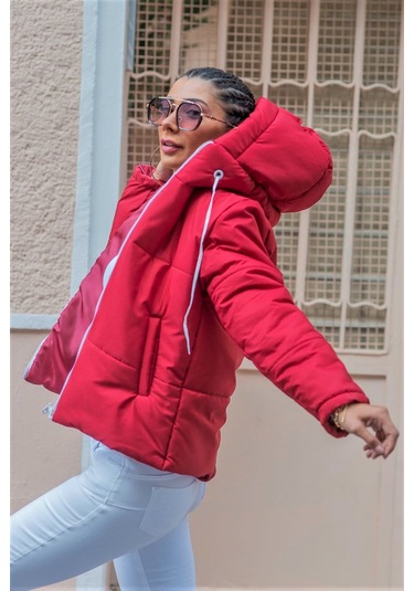 Kadın Bordo Su Geçirmez Kapüşonlu Şişme Mont