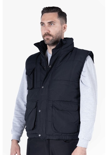 Elyaf Dolgulu Dik Yakalı Yelek Siyah