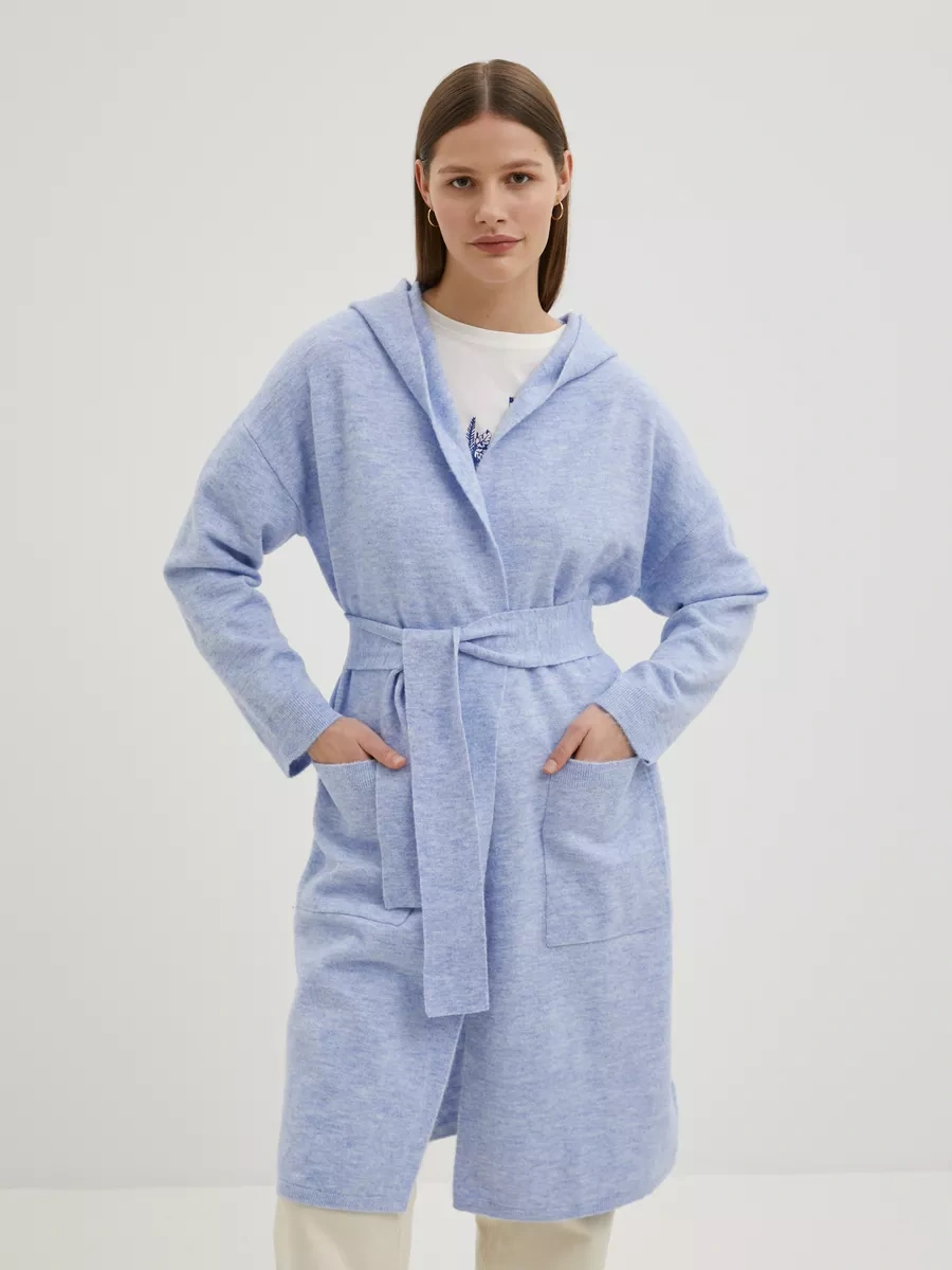 Finn Flare Kadın Mevsim Geçişi Yarım Palto Kapüşonlu, Kazak 200584367 Açık Mavi