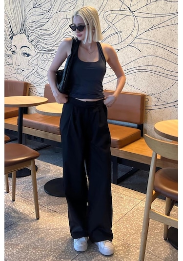 Madmext Siyah Yüksek Bel Rahat Kesim Bol Paça Pantolon Mg2120-siyah Siyah