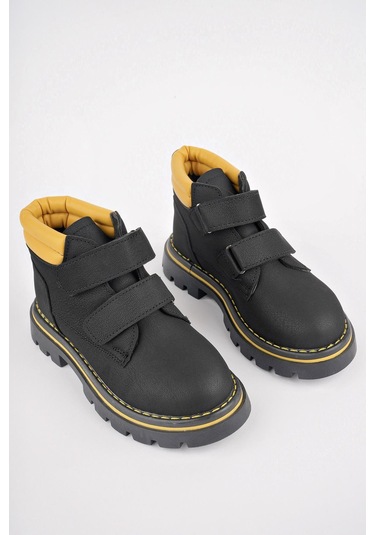 Muggo Gadget Garantili Çocuk Unisex Rahat Kalıp Soğuğa Dayanıklı Cırtlı Bot 001 Sarı - Siyah