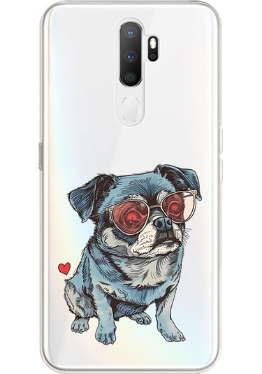 Oppo A5 2020 Uyumlu Gözlüklü Köpek Desenli Silikon Kılıf