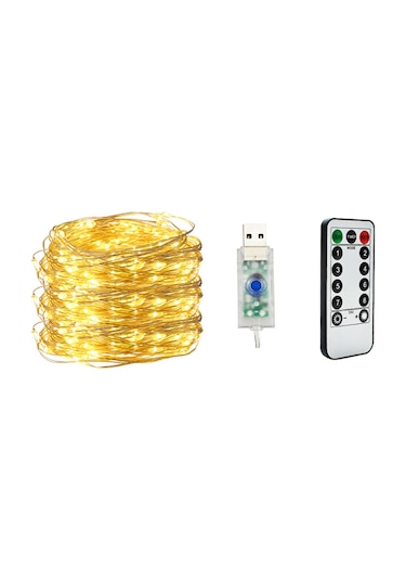 Hombey 10m 100 Led Bakır Tel Işıklı Zincir, 8 Modlu Usb Beslemeli, Islak Ortam Uygun, Kumral Beyaz Işık, Kumanda Kontrollü Ev Dekorasyon Aydınlatması Pil Yok Çok Renkli