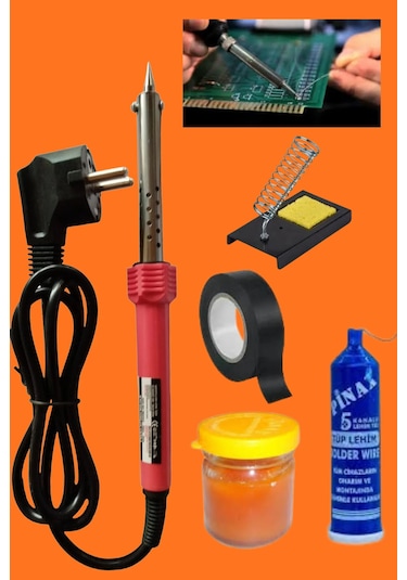 Hafser Bt 5'li Lehim Makinesı Seti 60w Havya Tutucu Havya Kalemi Tel Lehim Pastası Elektrik Bandı