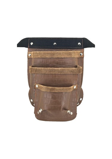 Hakiki Deri Kroko Cepli Tekniker Çivi Önlüğü Bel Çantası Taba