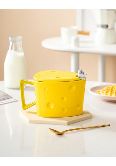 Lyon Seramik Fincan Kupa Yaratıcah Ve Fincanıkahvaltı Peyniri Su Bardağı Sarı
