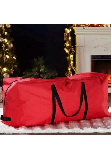 Yılbaşı Ağacı Saklama Çantası - Büyük Boy, Dayanıklı Ve Taşınabilir, Yeşil & Kırmızı Kırmızı Kırmızı
