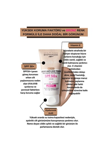 Byphasse Anti-Aging 3'ü 1 Arada Renkli Güneş Kremi Bronz SPF50+ 50 ML