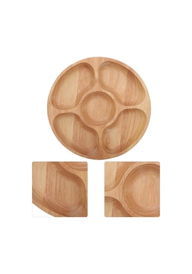 Yuvarlak Bölmeli Tabak, Alt Izgara Tabak Ahşap Yuvarlak Şekilli Yiyecek Bölmeli Tabak Tatlı Atıştırmalık Alt Izgara Tabak Sofra Takımı Tepsi