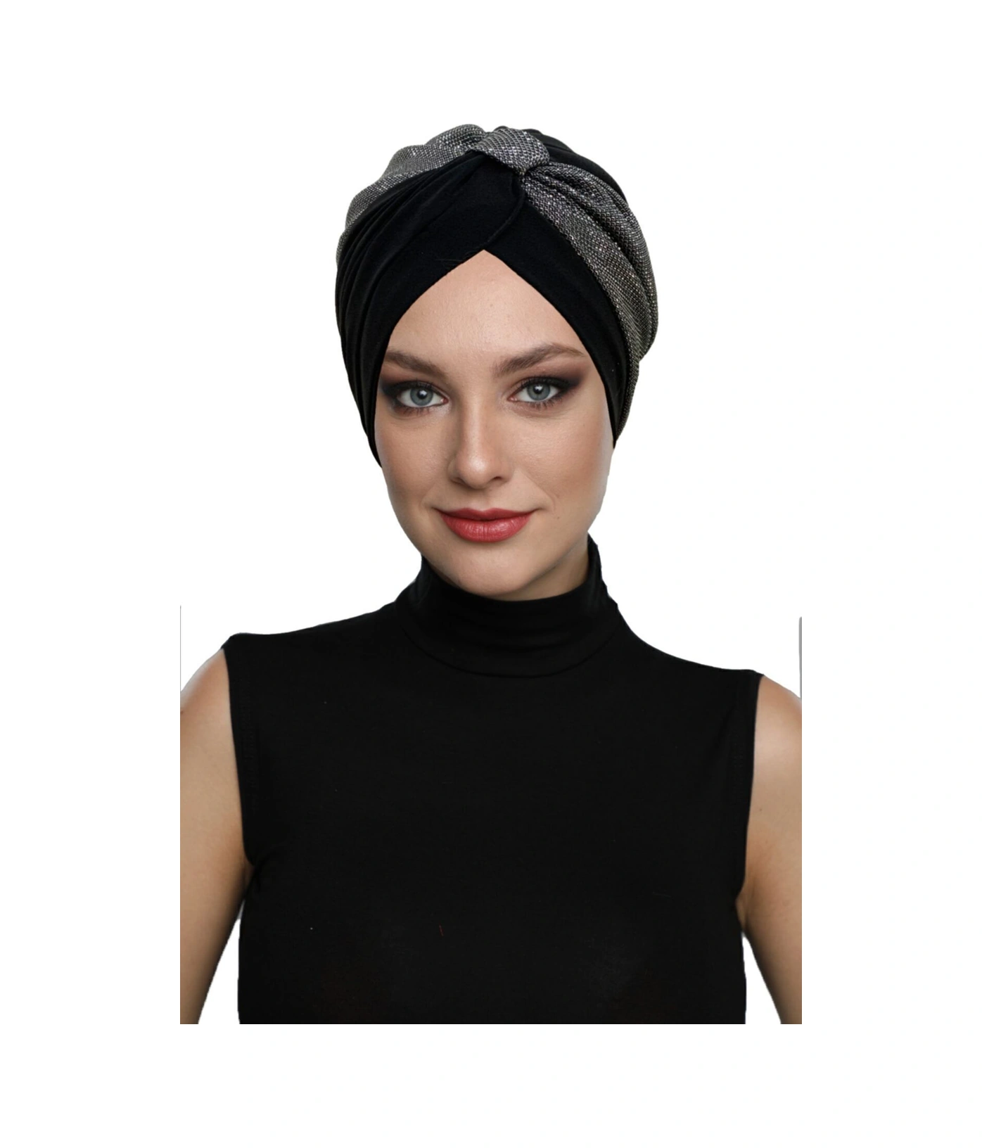 Özel Tasarım Siyah Üzeri Gümüş Pike Desenli Astarlı Hazır Türban Tesettür Abiye Bone Siyah10