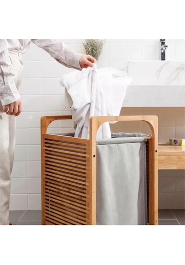 Digithome Bambu Kirli Sepetli Banyo Düzenleyici Çamaşır Sepeti Jw-20290