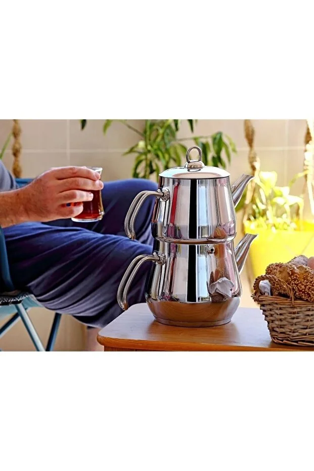 Aletta Büyük Boy Paslanmaz Çelik Çaydanlık Metal Kulp Aile Boy Kullanım Çelik