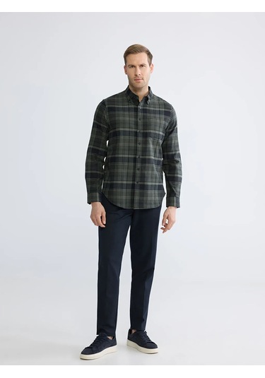Lc Waikiki Haki Regular Fit Ekose Gabardin Erkek Gömlek
