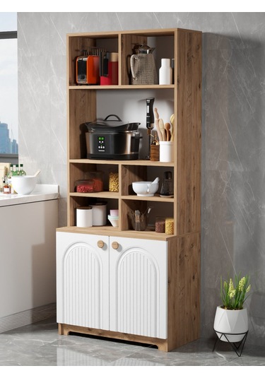 Bohem Çok Amaçlı Kiler Mutfak Dolabı - Beyaz N Çizgili Model Beyaz N Çizgili Model Diğer