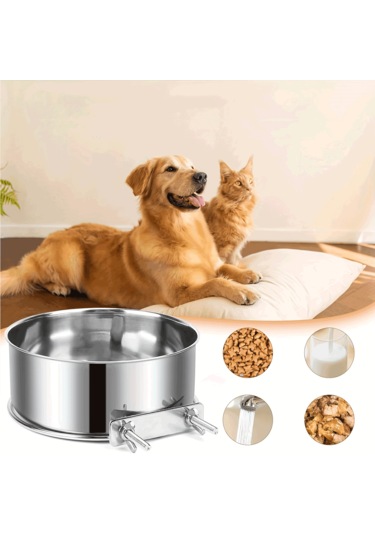 Ecronicword Evcil Hayvan Kafes Besleme Kabı Çelik Askılı Su Kabı 2'li