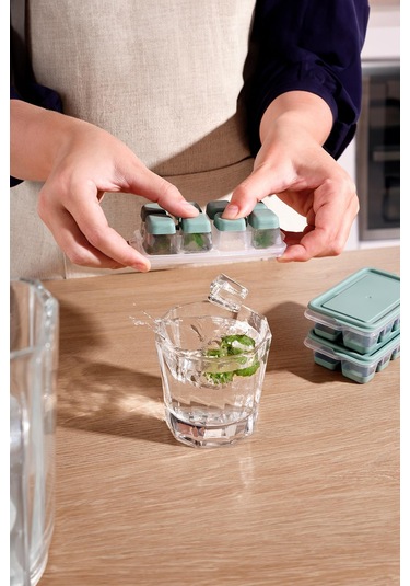 12 Hazneli Bas Çıkar Buzluk & Buz Kabı Yeşil Yeşil