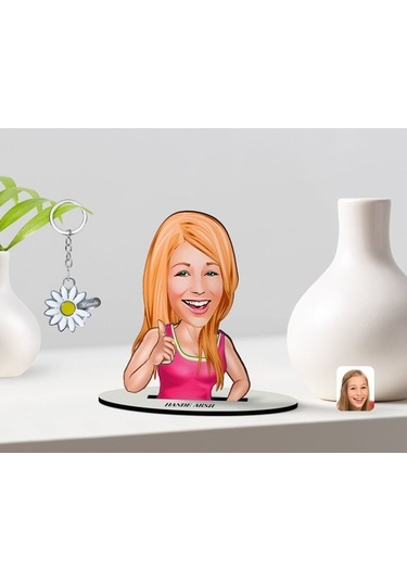 Kişiye Özel Kadın Karikatürlü 3D Ahşap Biblo Ve Isimli Silver Pap (473567067)