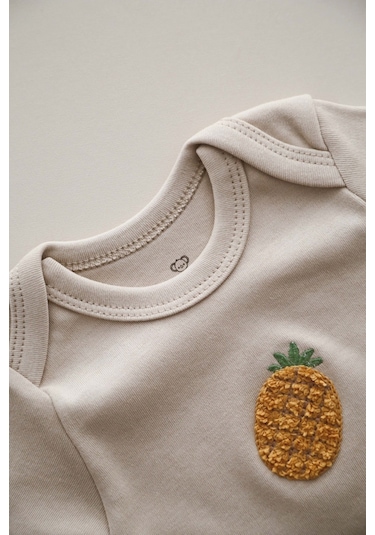 Ohlalakoala Ananas Nakışlı Çıt Çıtlı Body-zıbın Vizon