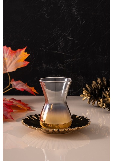 Mest 12 Parça Titanyum Gold Çay Bardağı Ve Çay Tabağı Seti - 140 Cc Şıklık Ve Zarafet Gold