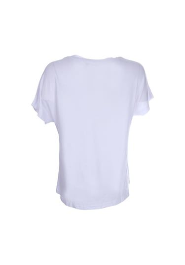 Ysatis Oversize Minimalist Kalp Desenli Kadın Bluz - Kısa Kol Beyaz